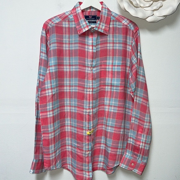 Vineyard vines classic fit Murray button down linen shirt plaid size M - Picture 1 of 9